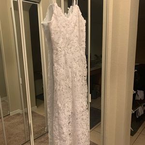 3/4 Length White Lace Overlay Dress from Express